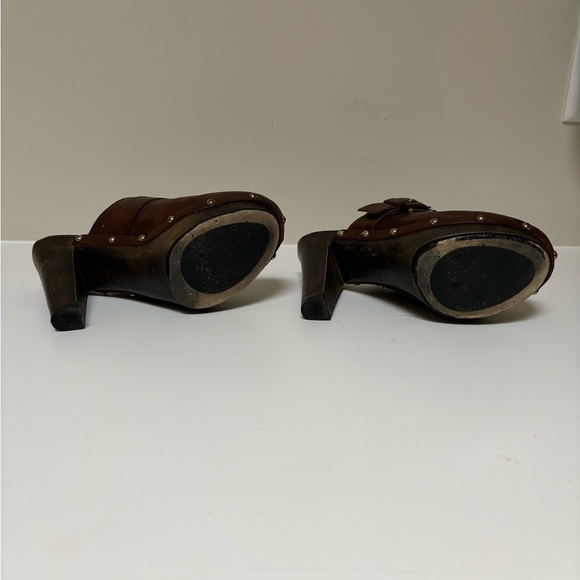 REPORT Brown Leather Laurent clog platform buckle - Picture 10 of 14